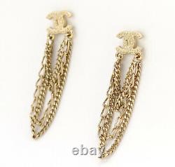 CHANEL CC Logos Chain Dangle Earrings Gold Tone 09P Auth withBOX n526