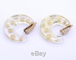 CHANEL CC Logos Clear Crescent Moon Lucite Earrings Vintage 01P RARE