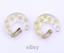 CHANEL CC Logos Clear Crescent Moon Lucite Earrings Vintage 01P RARE