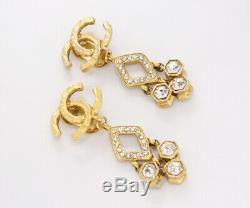 CHANEL CC Logos Crystal Dangle Earrings Gold & Rhinestone NN