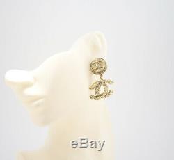 CHANEL CC Logos Crystal Dangle Earrings Gold & Rhinestone withBOX