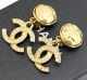 Chanel Cc Logos Crystal Dangle Earrings Gold & Rhinestone Withbox V1906