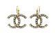 Chanel Cc Logos Crystal Dangle Earrings Gold Tone 12p Withbox C767