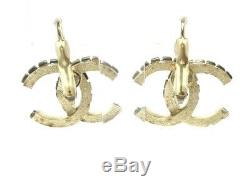 CHANEL CC Logos Crystal Dangle Earrings Gold tone 12P withBOX c767