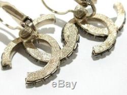 CHANEL CC Logos Crystal Dangle Earrings Gold tone 12P withBOX c767