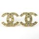 Chanel Cc Logos Crystal Stud Earrings 06a Gold Tone & Rhinestone Used X770