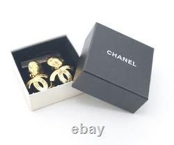 CHANEL CC Logos Dangle Earrings Gold Tone 94P withBOX excellent