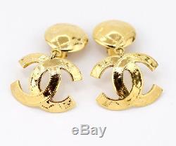 CHANEL CC Logos Dangle Earrings Gold Tone 94P withBOX excellent v1736
