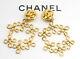Chanel Cc Logos Dangle Earrings Gold Tone Hoops Clips Vintage V1895