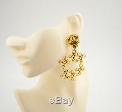 CHANEL CC Logos Dangle Earrings Gold Tone Hoops Clips Vintage v1895