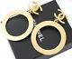 Chanel Cc Logos Dangle Earrings Gold Tone Hoops Clips Vintage Withbox