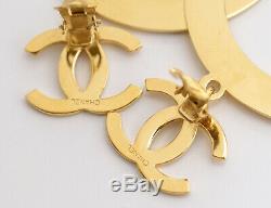 CHANEL CC Logos Dangle Earrings Gold Tone Hoops Clips Vintage withBOX