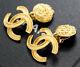Chanel Cc Logos Dangle Earrings Gold Tone Vintage 95a Withbox Excellent