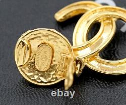 CHANEL CC Logos Dangle Earrings Gold Tone Vintage 95A withBOX excellent