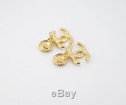 CHANEL CC Logos Dangle Earrings Gold Tone Vintage 95A withBOX excellent a0455