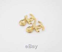 CHANEL CC Logos Dangle Earrings Gold Tone Vintage 95A withBOX excellent v1528