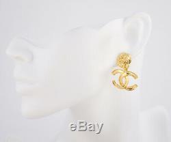 CHANEL CC Logos Dangle Earrings Gold Tone Vintage 95A withBOX excellent v710