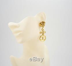 CHANEL CC Logos Dangle Earrings Gold Tone Vintage withBOX #2421