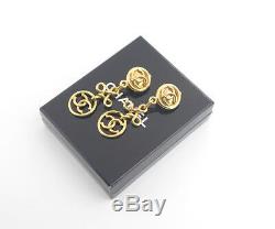 CHANEL CC Logos Dangle Earrings Gold Tone Vintage withBOX #2421