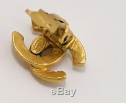 CHANEL CC Logos Earrings Gold Tone Clip-On Vintage withBOX #2420