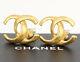 Chanel Cc Logos Earrings Gold Tone Clip-on Withbox #2100