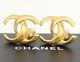 Chanel Cc Logos Earrings Gold Tone Clip-on Withbox V970