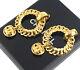 Chanel Cc Logos Hoop Chain Dangle Earrings Gold Tone Clip-on 96p Withbox