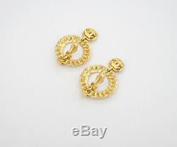 CHANEL CC Logos Hoop Chain Dangle Earrings Gold Tone Clip-On 96P withBOX #4172