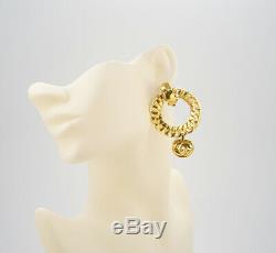 CHANEL CC Logos Hoop Chain Dangle Earrings Gold Tone Clip-On 96P withBOX NN