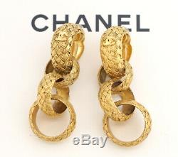 CHANEL CC Logos Hoop Dangle Earrings Gold CC Logos Vintage 29 withBOX v1434