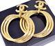 Chanel Cc Logos Hoops Dangle Earrings Gold Tone Vintage 96p Withbox V1529