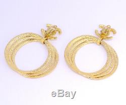 CHANEL CC Logos Hoops Dangle Earrings Gold Tone Vintage 96P withBOX v1529