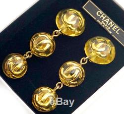 CHANEL CC Logos Lucite Ball Dangle Earrings Gold Tone Vintage withBOX RARE #1497