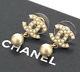 Chanel Cc Logos Pearl Dangle Earrings Gold Tone 05a Withbox V793