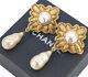 Chanel Cc Logos Pearl Dangle Earrings Gold Tone Clip-on 26 Vintage Withbox #758