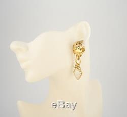 CHANEL CC Logos Pearl Dangle Earrings Gold Tone Clips 95P Vintage withBOX #1787