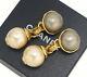 Chanel Cc Logos Pearl Dangle Earrings Gold Tone Vintage 29 Withbox V787
