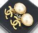 Chanel Cc Logos Pearl Dangle Earrings Gold Tone Vintage 93p Withbox V1874
