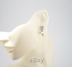 CHANEL CC Logos Pearl Dangle Earrings Pearl & Rhinestone withBOX v1909