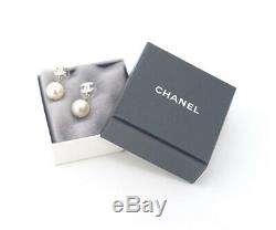 CHANEL CC Logos Pearl Dangle Earrings Pearl & Rhinestone withBOX v1909