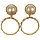 Chanel Cc Logos Pearl Earrings Clip-on Gold 2 8 France Vintage Authentic #u448 M