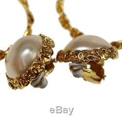 CHANEL CC Logos Pearl Earrings Clip-On Gold 2 8 France Vintage Authentic #U448 M