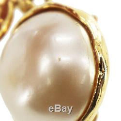 CHANEL CC Logos Pearl Earrings Clip-On Gold 93A France Vintage Authentic #Y165 M