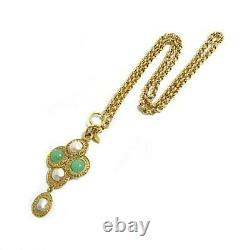 CHANEL CC Logos Pearl Green Gripoix Stone Pendant Necklace Gold-tone v1785