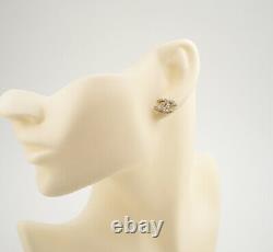 CHANEL CC Logos Pearl Stud Earrings Gold tone withBOX excellent