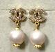 Chanel Cc Logos Pink Rhinestone Pearl Drop/dangle Earrings Gold-tone J648