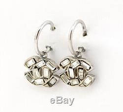 CHANEL CC Logos Rhinestone Dangle Earrings Crystal & Silver 01P withBOX v1134
