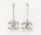Chanel Cc Logos Rhinestone Dangle Earrings Crystal & Silver 18p Withbox V1492