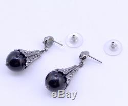 CHANEL CC Logos Rhinestone Dangle Earrings Pearl Teardrop 03P withBOX v742