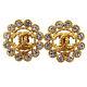 Chanel Cc Logos Rhinestone Earrings Clip-on 29 Gold France Vintage Auth #z513 I